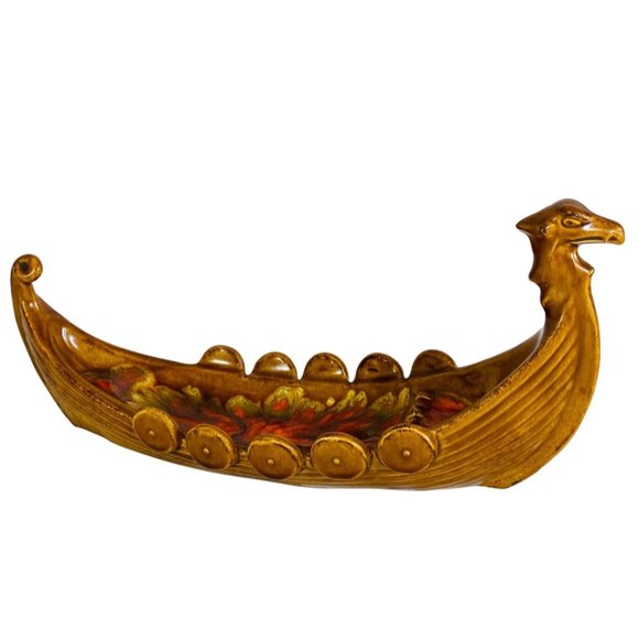 Large vintage 1960s Ceramic Art Pottery Viking Ship Ashtray Dish